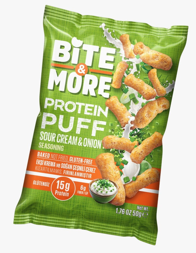 Bite & More Protein Puff Sour Cream & Onion, 50g
